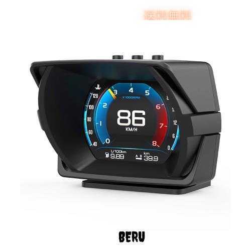 GIGC OBD2 メーター、タコメーター、車 ヘッドアップディスプレイ、マルチメーター、故障警報機能付き、多機能デジタルHUD（日本語版）