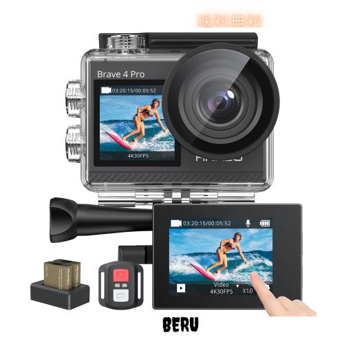 AKASO アクションカメラ 4K 20MP解像度 タッチパネル式 デュアルカラースクリーン 40M防水 水中カメラ 手ぶれ補正 外部マイク対応 WiFi搭