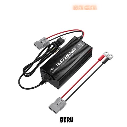 LiTime 14.6V20Aリン酸鉄リチウムイオンバッテリー充電器 AC-DC 急速充電 LEDインジケーター付き スマート保護機能 0V充電対応 LiFePO4バ