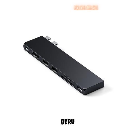 Satechi USB-C Pro ハブ スリム (ミッドナイト) 多機能USB4, 4K 60Hz 出力, USB3.2 Gen 2, SD/MicroSDカードリーダー, 100W PD充電, USB-