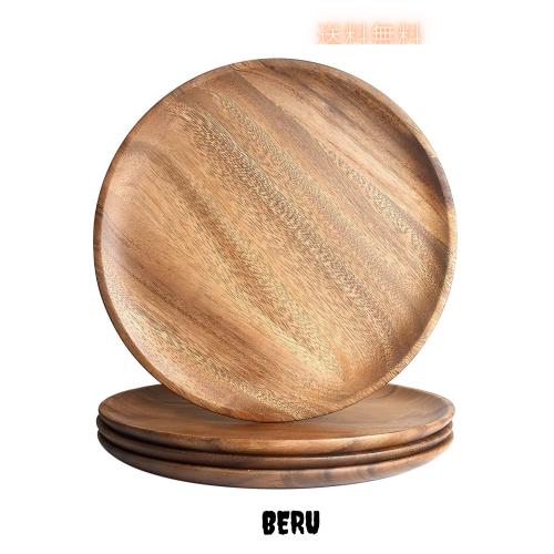 YFWOOD プレートセット 4点 直径27cm 木のトレイ 天然紫鉄刀木 丸形 皿セット 焼き魚用の皿 前菜お菓子 パンの皿 パイのプレート ディー