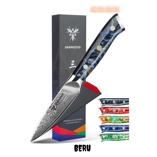 SANMUZUO 3.5 Inch Paring Knife - Kitchen Fruit Vegetable Knife Damascus Steel ＆ Resin Handle - XUAN Series (Starry Black)