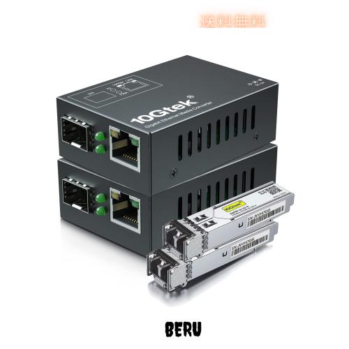 10Gtek 2個セット ギガビット 光メディアコンバーター 小さいサイズ, マルチモード デュアルLCファイバー 1.25Gb/s 1000Base-SX SFP 付き