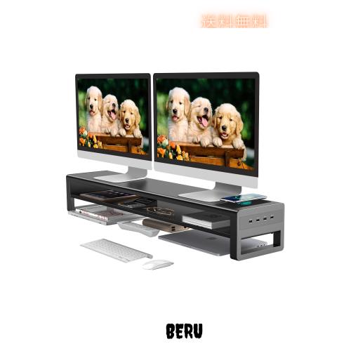 STARSIKIデュアル モニター台 2段式 モニタースタンド USB 3.0 データ転送 パソコン台 充電 ディスプレイ台 金属製 机上台 ディスプレイ/の通販は