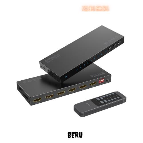 PORTTA 4K 60Hz HDMIマトリックス 4x2 4入力 2出力 スイッチスプリッター Toslink 3.5mmオーディオエクストラクター付き ARC 16種類のEDI