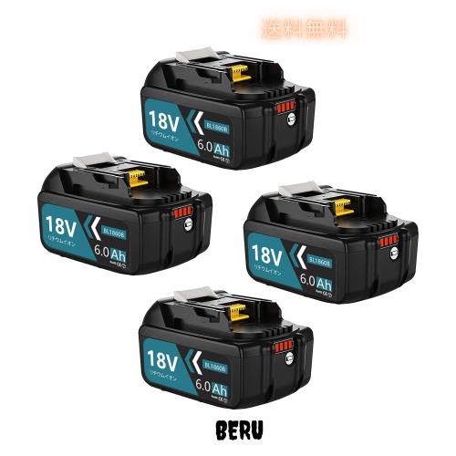 VANKO 互？ マキタ 18v バッテリー BL1860B 6000mAh大容量 4個セット マキタ互換バッテリー 18v BL1815N BL1820B BL1830B BL1850B BL1860B