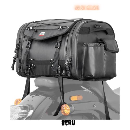 KEMIMOTO シートバッグ PVC防水素材 バイクシートバッグ 拡張機能あり 45-65L ツーリングバッグ レインカバー付き 全方位防水性 バイク