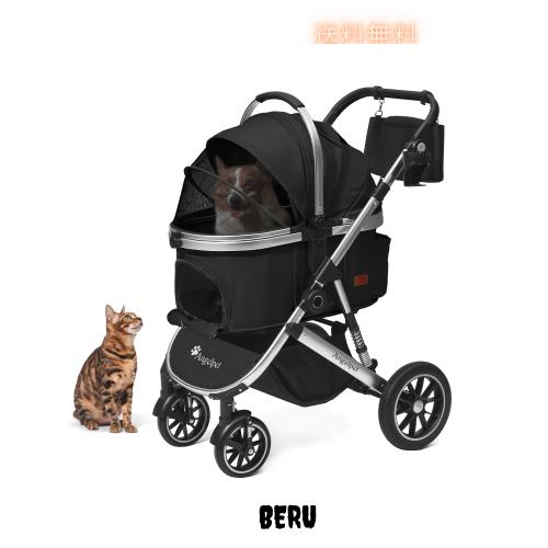 Angelpet ペットカート 分離型 犬用 バギー いぬ用 4輪 前輪360°回転 後輪ブレーキ付き 組み立て簡単 コンパクト 折りたたみ式 耐荷重25