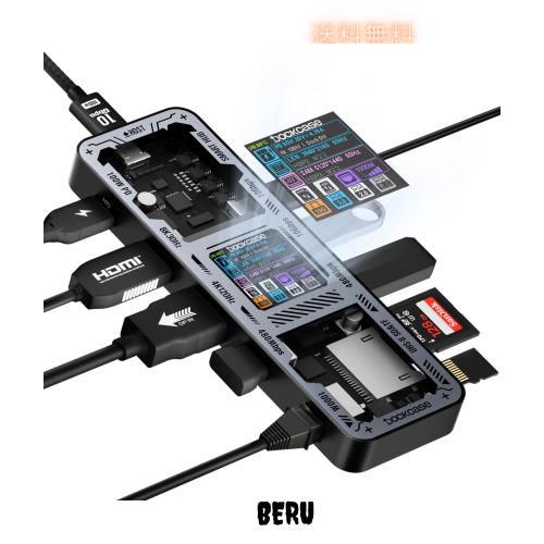 DOCKCASE 10-in-1 usb c ハブ スケルトン設計、4K@60Hz HDMI＆DP、Gigabit Ethernet、USB-CとUSB-A 10Gbpsデータポート搭載、100w PD急速