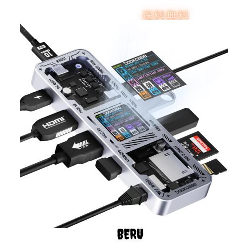 DOCKCASE 10-in-1 usb c ハブ スケルトン設計、4K@60Hz HDMI＆DP、Gigabit Ethernet、USB-CとUSB-A 10Gbpsデータポート搭載、100w PD急速