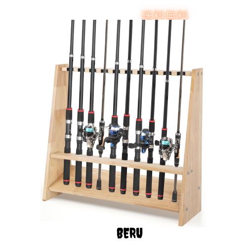 BQKOZFIN ロッドスタンド 木製 片面10本用 釣り竿スタンド 釣竿立て ナチュラル