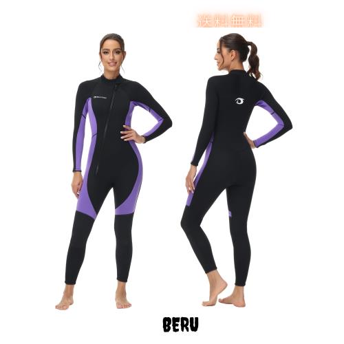 Owntop レディース ウェットスーツ 3/2mmネオプレン フルスーツ - ストレッチ UVカット ダイビング スーツ フロントジッパー 保温 ワンピ