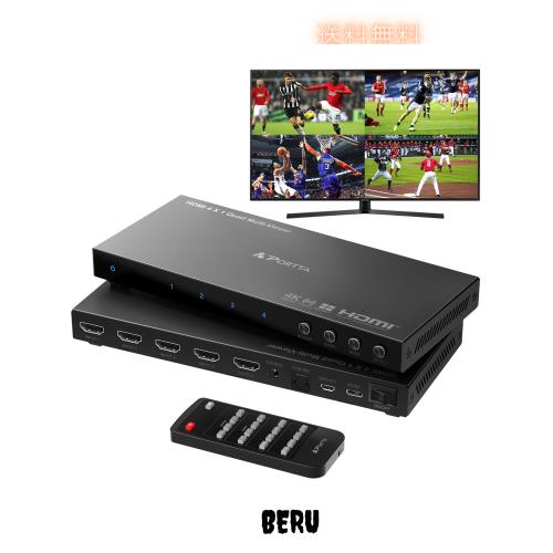 PORTTA 4K HDMI マルチビューワースイッチ 4x1 PIP付き PORTTA クワッド マルチビューア シームレススイッチャー 4イン1出力 Toslink付き