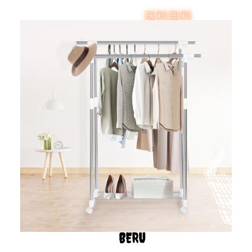 DEWEL ハンガーラック 2段 収納ラック つっぱり棚 幅94.5cm-150×奥行40cm×高さ98-170cm キャスター付き 洋服ラック 大容量 高さ調整可の通販は