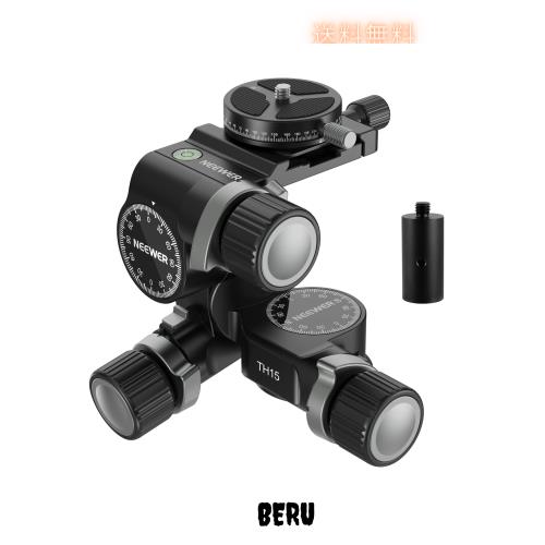 NEEWER 3ウェイ ギア式三脚雲台 3軸パンチルトヘッド ミリ単位微調整 360°パノラマ Arca型QRプレート付き アルミ合金製 クイックスイッ