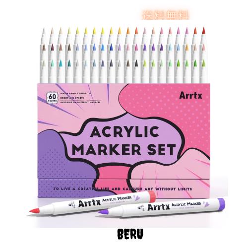 Arrtx アクリルペイントマーカー 60B ブラシチップ アクリルマーカー ロックペインティング ガラス ストーン ウッド セラミックファブリ