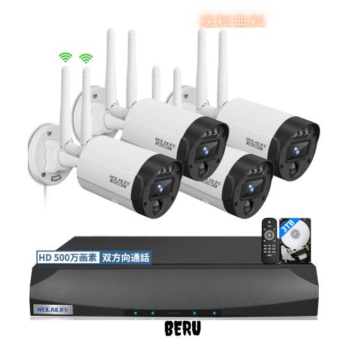 双方向通話・ダブルアンテナ信号強化・130° 超広角】防犯カメラセット