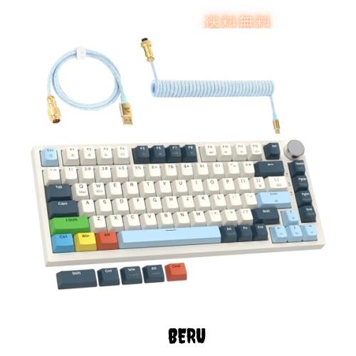 K85 有線 75%RGB PBT ブルーベリー カラーブロッキング ゲーム メカニカル キーボード ＆ 24K リアル ゴールド編組ライト ブルー航空ケー