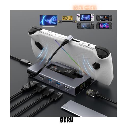 【2024新設計】ROG Ally/Legion Go/Steam Deck OLEDドック 7-IN-1 USB-Cハブ ドッキングステーション HDMI 4K@60Hz RJ45 100WPD充電 M.2