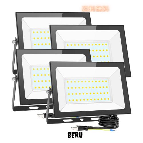 KIWEN【超薄型・4個セット】 LED投光器 80W 10000LM 昼光色 ledライト 屋外 IP66 防水 豪雨対応 作業灯 led 100V対応 アース付きプラグ 10,272円