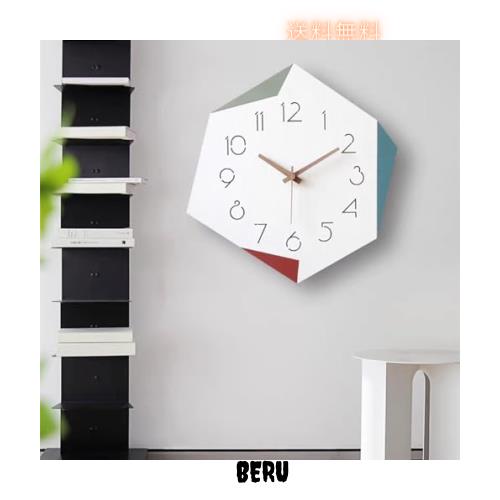 Danmukeji 壁掛け時計 おしゃれ 時計 壁掛け 北欧ランキング 静音 不規則 時計 連続秒針 白い木目 パネルに色のついた革のパッチワーク 1