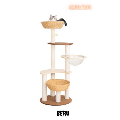 LULUCAT キャットタワー 木製 据え置き 大型猫 おしゃれ ラバーウッド