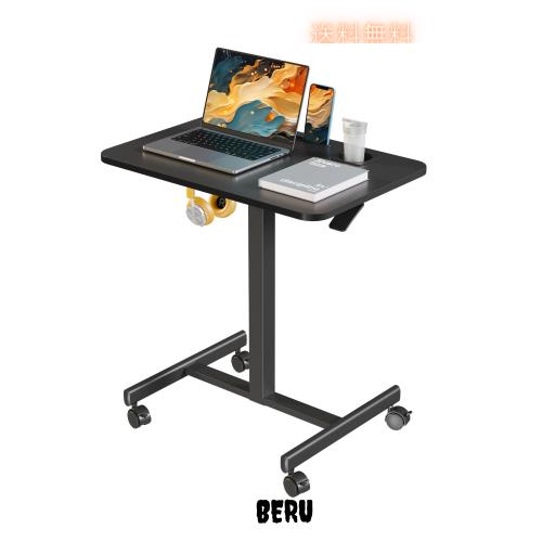 GIBBON MOUNTS 昇降デスク 幅72cm×奥行き48cm スタンディングデスク 小さめ カップホルダー付き Pad用溝付き 昇降式デスク 移動式 4つロ