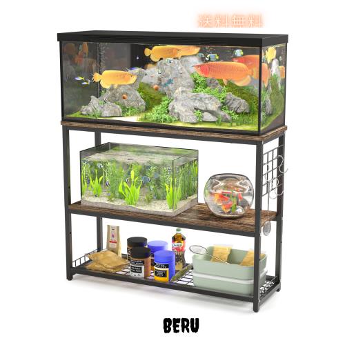 DEWEL 水槽台 幅90cm 水槽棚 水槽スタンド 90cm水槽用 組立式水槽台 ラック ウッドデコスタンド 三段式 中棚板高さ調整 フック付き 総耐