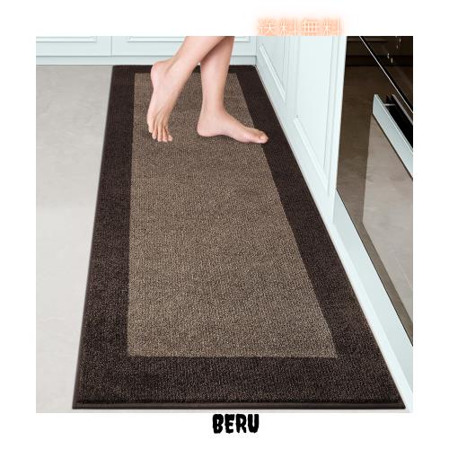 DOMUSTEX 洗濯機で洗えるキッチンラグ、24” x 70” (約60×178cm） 床用滑り止めクッション付きキッチンマット、廊下、ランドリー、バスル