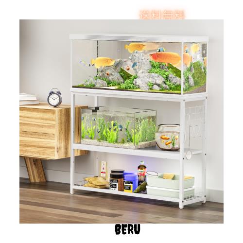 DEWEL 水槽台 幅90×奥行30×高さ70cm 総耐荷重約155kg 水槽スタンド 3段 中棚板高さ三段階調整可能 フック付き アジャスター付き 組立式