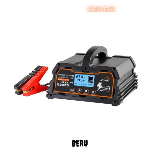 リョクエン（LVYUAN）【正規品】 全自動パルスバッテリー充電器 定格25A 12V/24V鉛/12Vリチウム電池両用 パルス充電器 パルス修復 [ PSE