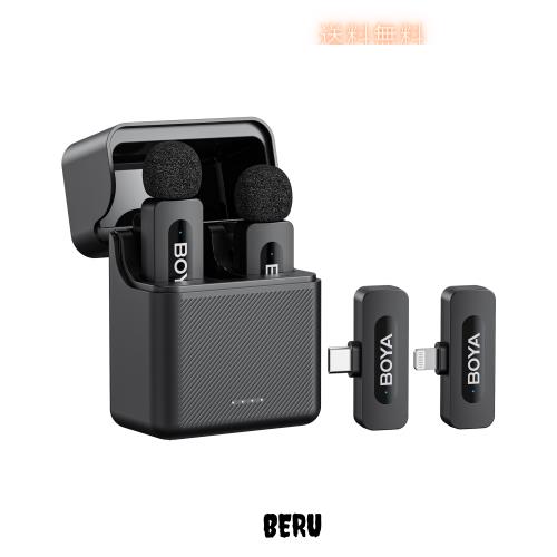 Boya V3 ComboワイヤレスピンマイクLightning＆USB-C入力を備えたiPhone＆Androidの場合、伝送距離100m、オールインワン、ノイズ削減、36
