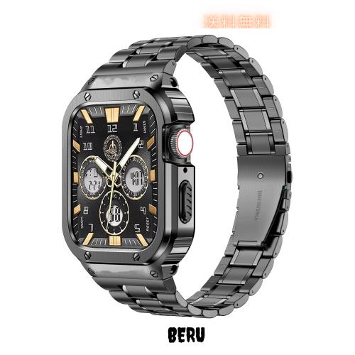 MioHHR ステンレススティール製バンド、ケース互換性 Apple Watch Bands 46mm,金属製保護バンパーカバー付き頑丈なストラップ iWatch シ