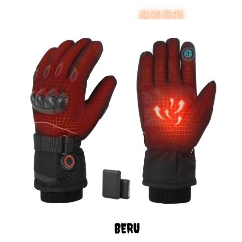 電熱グローブ バイク【手の甲+手のひら+指先 両面発熱】4段階温度調節 ヒーター手袋 7.4vバッテリー付き ナックルガード付 電熱手袋 ニッの通販は