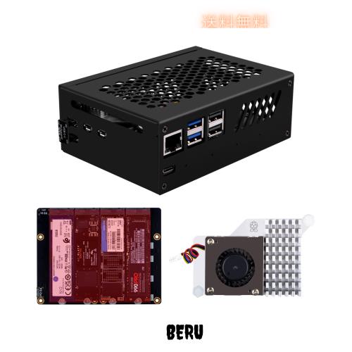GeeekPi N16 Quad M.2 M-Key NVMe SSDハット メタルケースとアクティブクーラー付き Raspberry Pi 5用 M.2 NVMe M-Key 2230/2242/2260/22