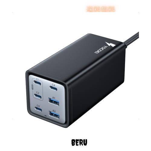 YOCOEI 200W PD充電器 6ポート USBコンセント 急速充電器 (GaN PowerX/USB-C×4 USB-A×2/単ポート140W高出力) PD3.1/QC4.0対応/PPS規格/