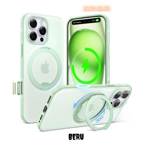 TORRAS iPhone 16 Pro 用 ケース カメラコントロールボタン付き【森色の癒し・多機能360度回転スタンド】 縦横両対応 マグネット搭載 Mag