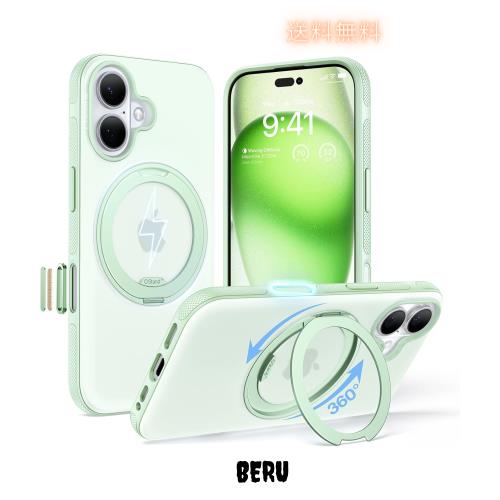 TORRAS iPhone 16 用 ケース カメラコントロールボタン付き【森色の癒し・多機能360度回転スタンド】 縦横両対応 マグネット搭載 MagSafe