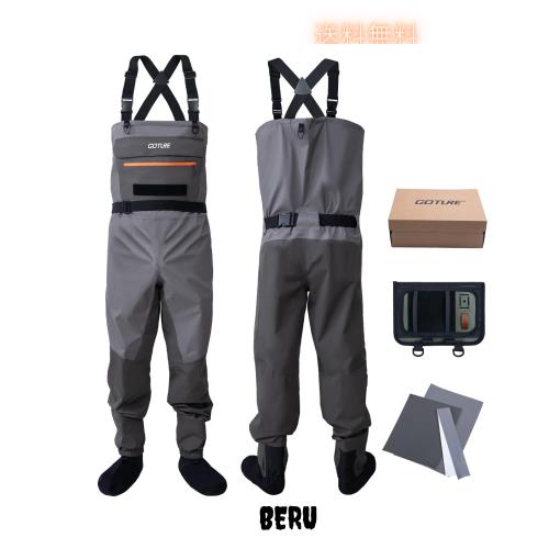 Goture ウェーダー ストッキング チェストハイ型 【日本語説明書付き】透湿性 裏起毛チェストポケット付き 手の防寒保温 防水スマホケー