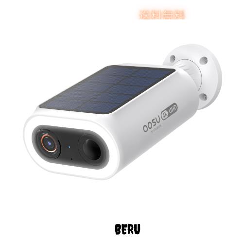 【2025新登場 800万超高画素・ソーラー一体型・高効率充電】aosu 防犯カメラ 屋外 ソーラー 電源不要 取付簡単 屋外カメラ 人体/車両/エ