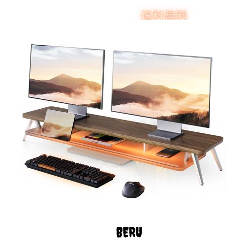 Fenge モニター台 卓上 パソコン台 デスクシェルフ pc台 机上台 幅108cm 2段 RGBテープライト付き アルミ製脚 アクリル板 モニタースタン