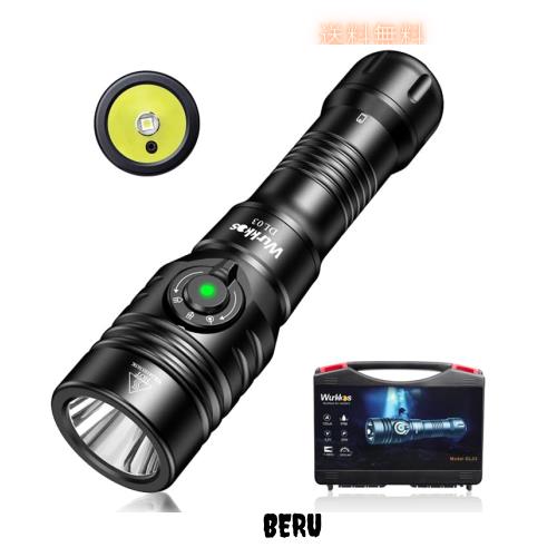 Wurkkos DL03 ダイビングライト 2800ルーメン白色光 、1000メートル緑色光、 Type C 充電式懐中電灯、 水中100Mまで使用可能、潜水訓練用
