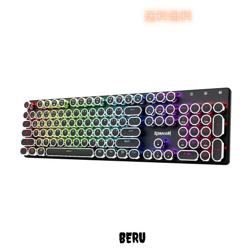 Redragon K710 ワイヤレス ゲーミングキーボード 青軸 (2.4GHz/BT/USB-C有線) タイプライター風 メカニカル 丸型キー RGB 104キー フルサ