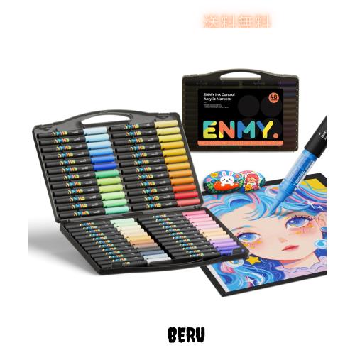 ENMY 48色セット 直液式 アクリルマーカー イラストマーカー 水性 筆