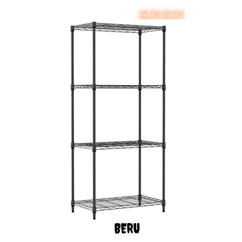IZEUK スチールラック 4段 高さ伸縮メッシュ 収納棚 防錆加工 パイプ棚 スリム ポール径19.1mm パーツ対応 全体耐荷重390kg 幅60cm×奥行