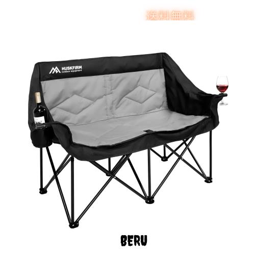 キャンプ チェア 2人掛け折りたたみ椅子キャンプ 椅子耐荷重300KGカップホルダーと収納バッグ付きふたりがけ椅子 キャンプ屋外、キャンプ