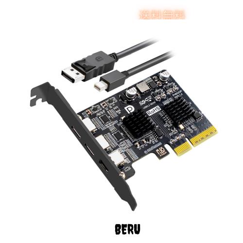 chenyang 2ポート PCI-E 3.0 4X & Mini Displayport to 2 USB C ビデオグラフィックス拡張カード USB 3.2 10Gbps データ転送 DP1.4 ビデ