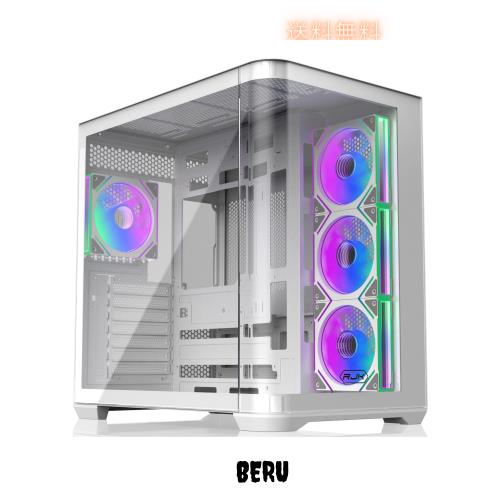 RAIJINTEK ATREUS BT4 White ミドルタワー PCケース E-ATX対応、曲面強化ガラス、120mm インフィニティミラー ARGB PWM ファン×4 基搭載
