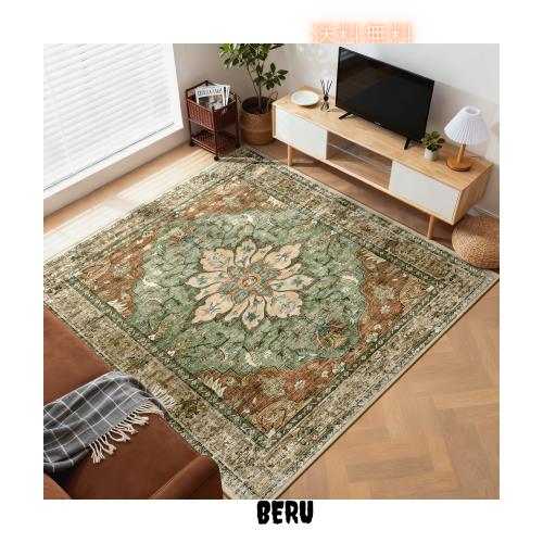INOVADAY カーペット ラグマット 185×185cm 約2畳 絨毯 ペルシャ風 洗えるラグ 滑り止め オールシーズン 床暖房 ホットカーペット対応