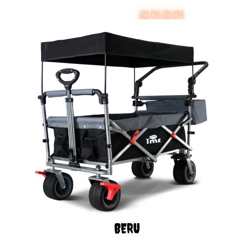 TMZ折りたたみ式全地形ガーデンワゴン、屋外キャンプキャリーワゴン、取り外し可能なルーフ、伸縮式プルロッド、マルチスピード調整可能